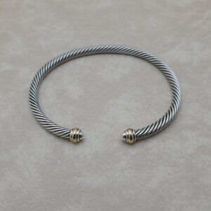David Yurman 4mm Silver Classic Cable Bangle Bracelet with 18k Gold Dome